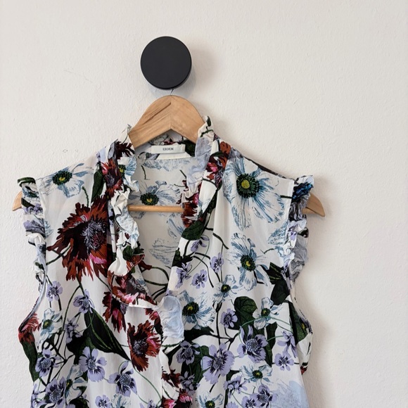 Erdem Floral Silk Ruffle Blouse White Silk Crepe De Chine Small - Picture 2 of 7